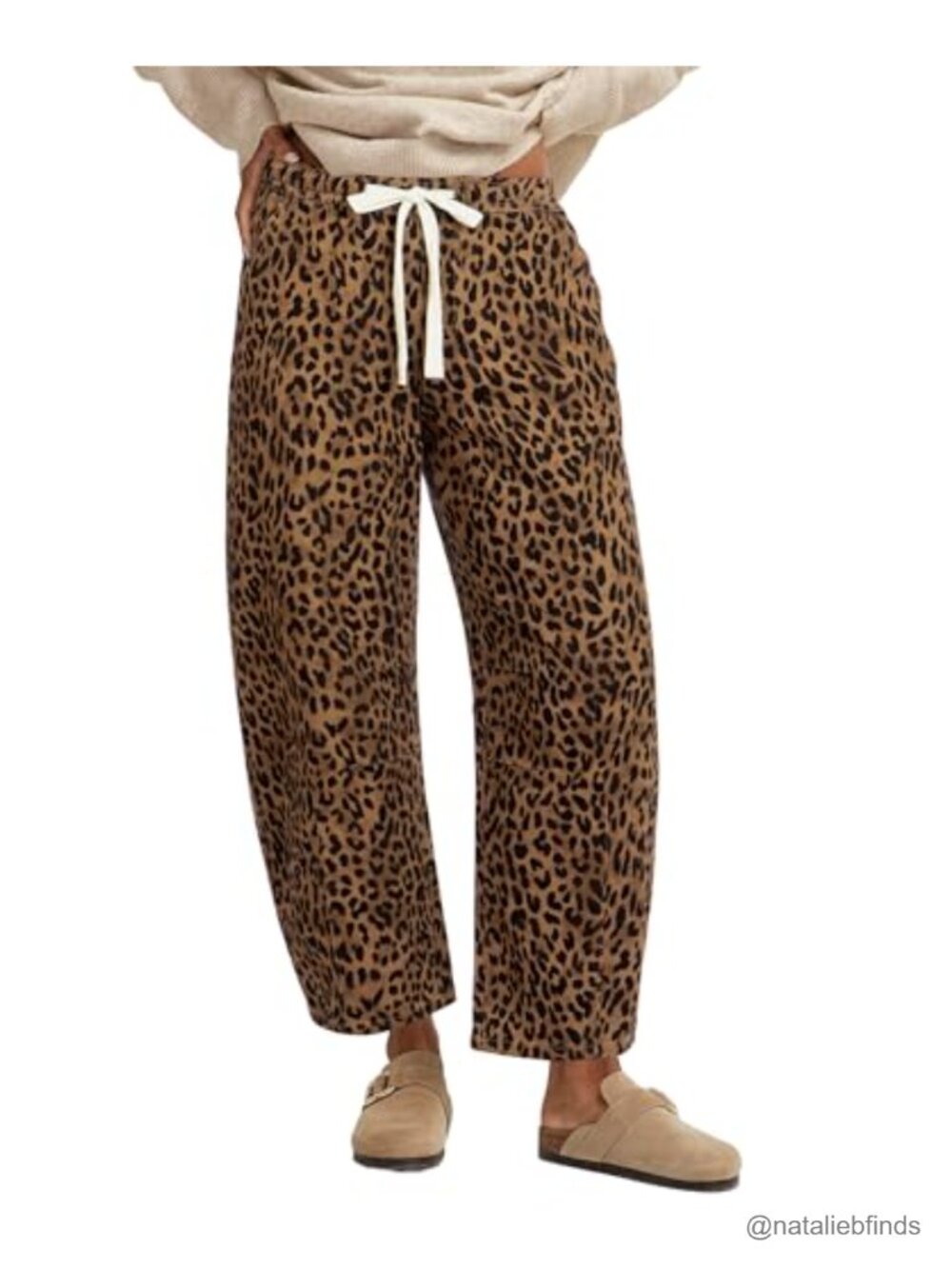 High Waisted Pull On Wide Leg Cropped Barrel Jeans for Women Leopard Cheetah